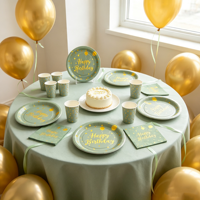 Vaisselle de fête vert sauge la plus vendue, décorations d'anniversaire estampées à chaud, assiettes, gobelets et serviettes en papier jetables