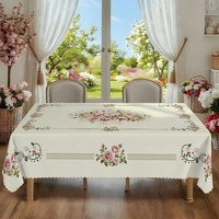 Nappe Rectangulaire Kongyu Home Textiles Rose Vintage à Motif Floral Bouquet, Bord Festonné, Décoration Style Campagne Française