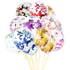 12寸透明亮片乳胶气球情人节婚礼生日派对装饰五彩纸屑气球义乌批发