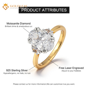 Bague de fiançailles et de mariage en argent 925 plaqué or, sertie de trois moissanites ovales personnalisées, pour femme, cadeau de luxe - Product Image 6