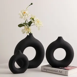 Vas keramik meja makan sederhana, dekorasi rumah vas bulat untuk pernikahan ruang tamu