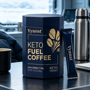 Café Instantáneo Keto Fuel OEM, Alta Energía, Bajo en Carbohidratos, Cetosis, Control de Peso, Suplemento para la Vitalidad Masculina, 300g, Envase Hexagonal en Sobres - Product Image 2