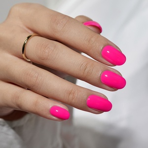 BTArtbox Short Oval Acrylic Artificial Fingernails Wholesale Soft Gel Halloween Hot <b>Pink</b> Solid Color Press on Finger Nails Tips - Product Image 2