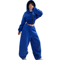 Pantalon de survêtement baggy KY pour femme, ensemble de survêtement grande taille avec sweat à capuche court zippé et pantalon de jogging