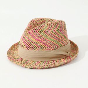 New Arrival 2025 Handmade Summer Jazz <b>Hat</b> Rainbow Straw Fedora <b>Hats</b> - Product Image 3