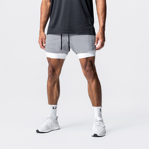 Courir respirant hommes 2 en 1 couches sport piste entraînement taille haute short de sport avec poches à cordon pantalons de survêtement - Product Image 2