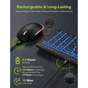 ชุดคีย์บอร์ดและเมาส์ไร้สายแบบเงียบพร้อมไฟ RGB ตอบสนองรวดเร็วไม่มีดีเลย์ ชุดคีย์บอร์ดและเมาส์แบบชาร์จได้สำหรับเดสก์ท็อป/แล็ปท็อป - Product Image 5