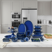 Ensemble de vaisselle quotidienne en céramique bleue personnalisable allant au four à micro-ondes, plat de cuisson, bol, tasse, vaisselle incluse