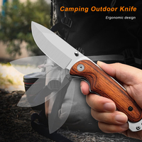 Couteau pliant à lame pointue en acier inoxydable avec manche en bois pour le camping en plein air, personnalisation OEM/ODM disponible