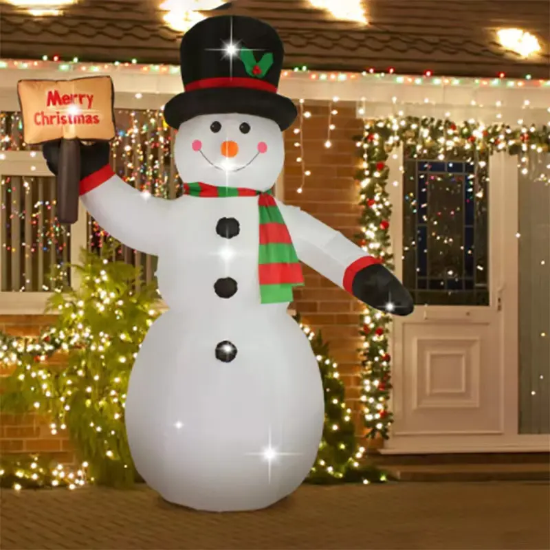 Christmas Inflatables Snowman Outdoor Yard Decorations, Christmas Blow Up Snow Man with LED Lights & Black Hat Winter Decor