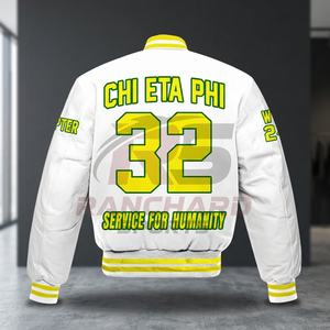 เสื้อแจ็คเก็ต Letterman สำหรับผู้ชาย แบรนด์ CHI ETA PHI สำหรับฤดูใบไม้ร่วงและฤดูหนาว เป็นมิตรกับสิ่งแวดล้อม ระบายอากาศได้ดี มีโลโก้ด้านหน้า ปรับแต่งได้ สวมใส่สบายๆ - Product Image 3