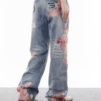 Jeans en Denim épais Vintage de haute qualité pour hommes Streetwear jambes droites lâches léger jambe large épissé usine en gros