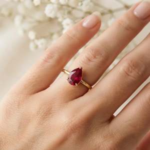 Anillos de plata 925 chapados en oro con rubí natural, al por mayor, de plata alemana, ajustables, con corte de pera, para mujer, finos, de eternidad, vermeil. - Product Image 5