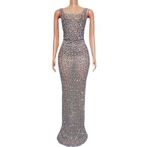 Vestido de Noche Largo y Elegante, Estilo Recto, con Diamantes, Sin Mangas, de Secado Rápido, para Cantantes, Actuaciones y Fiestas - Product Image 5
