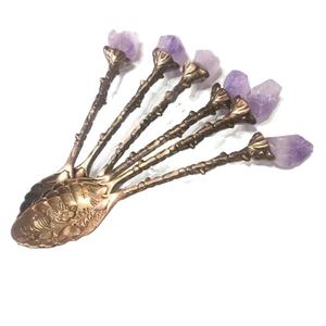 Cucchiaini in Lega con Cristallo di Quarzo Rosa, Mini Cucchiaini Decorativi per Tè e Caffè - Product Image 1