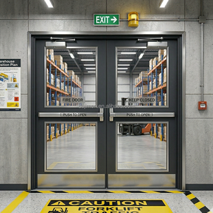 Puerta Cortafuego de Acero Galvanizado de Doble Hoja con Panel de Visión y Barra Antipánico para Edificios Comerciales y Almacenes Industriales - Product Image 4