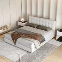 Lit double italien minimaliste moderne simple avec tiroirs et coffre de rangement en cuir véritable pour petit appartement, provenant du Jiangxi