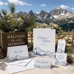 Kit de mariage moderne sur le thème <span class=keywords><strong>des</strong></span> montagnes, en papier semoir, motif de lignes de crêtes alpines, personnalisable, en gros, écologique - Product Image 2