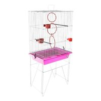 Cage à oiseaux en fil métallique blanc, plateau inférieur amovible rose, jouet anneau pour oiseaux, perchoirs, bouteille d'eau pour perruche et canari