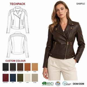 Custom OEM <strong>Burgundy</strong> Belted Biker Structural Belted Hem Epaulette Shaping Seams Asymmetric Zip <strong>Leather</strong> <strong>Jackets</strong> for Women - Product Image 3