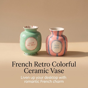Vases en céramique peints à <span class=keywords><strong>la</strong></span> main, 2 pièces, décoration rétro style ferme française, parfaits pour <span class=keywords><strong>la</strong></span> maison, le bureau et les cadeaux de mariage/Saint-Valentin - Product Image 1