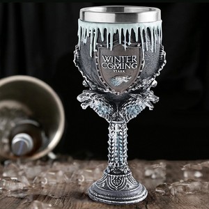 Game Of Thrones Stark <b>Goblet</b> Stainless Steel Beer <b>Glass</b> 3D Engraved Winter Is Coming Party Novelty Stemmed Cup - Product Image 1