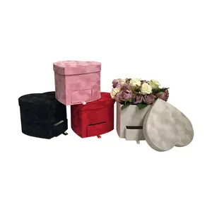 Heart Shape Velvet Flower Box with Drawer Luxury Candy Chocolate Packaging Gift Box In Stock