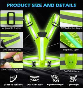 Chaleco de seguridad de alta visibilidad para ciclismo con carga USB LED con cintura ajustable/hombro antorchas reflectantes de seguridad nocturna para corredores - Product Image 2