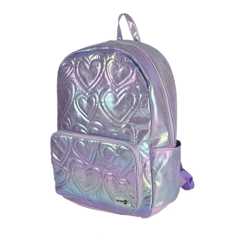 Fashion Love Heart Pattern Kids School Bag Backpack PU Purple Waterproof Student Backpack for Children Unisex Letter Arrow 509g