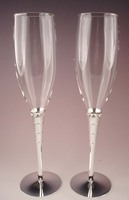 Flûtes à champagne en argent avec double cœur percé en paire avec base à motif de cœur Toast de mariage Cadeau de la Saint-Valentin