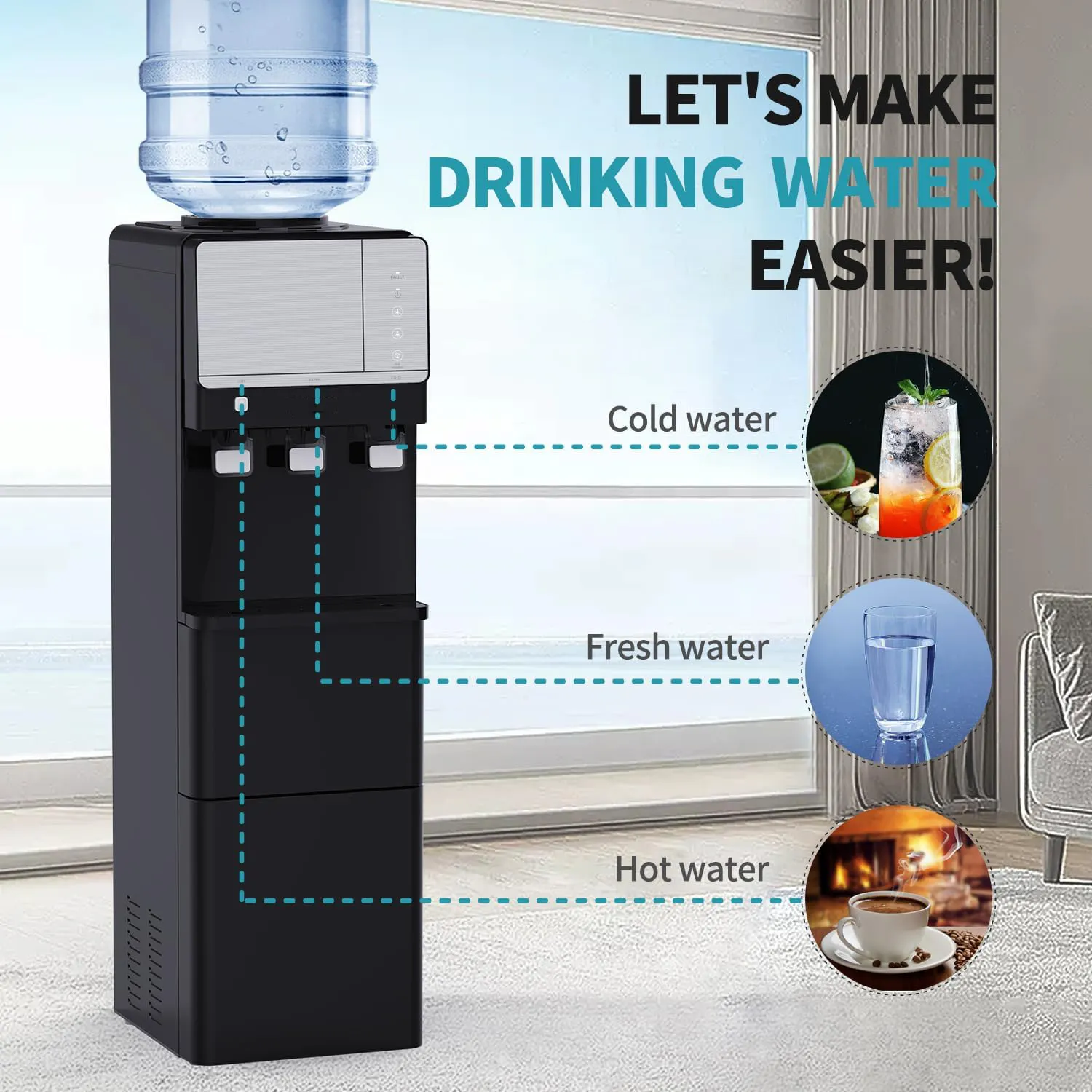 Distributeur d'eau à 3 températures avec machine à glaçons intégrée