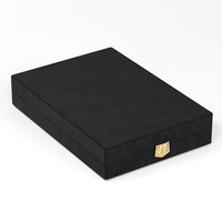 Boîte de présentation de bijoux personnalisable en cuir PU noir, simple, avec logo personnalisé, pour bagues et colliers