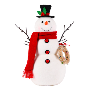 Traditional Black Top Hat Snowman Figure Holding Glittering Gold <b>Wreath</b> for Elegant <b>Xmas</b> Decor Bulk - Product Image 3