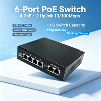 Switch PoE de 4 puertos 10/100Mbps con 2 puertos de enlace ascendente, compatible con AI Watchdog, estable para cámaras IP y AP de red 1024PS