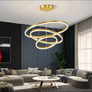 Anillo de círculo dorado Luz colgante Tamaños medianos grandes 3000K CCT Interior LED Cristal de hierro nórdico Hogar Hotel Bombilla de vidrio colgante - Product Image 1