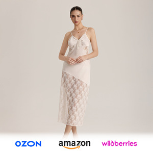 Robe d'été pour femmes SQ3909 Europe États-Unis transfrontalier nouvelle dentelle semi-transparente Satin sangle de cerclage pur solide - Product Image 3