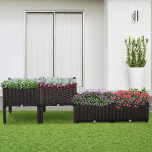 DB pour Offre Spéciale grand ensemble de 4 pièces de pieds de lit de jardin surélevés boîte à fleurs à arrosage automatique pour la culture de fleurs herbes légumes marron - Product Image 2