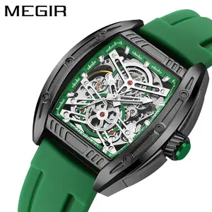 MEGIR 8601 Neu Modelleluxus Herren mechanische analoge Armbanduhr wasserdichte Tonneau Zifferblatt Silikon Sport automatische Uhr für Herren