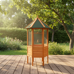 <span class=keywords><strong>Cage</strong></span> hexagonale en bois pour oiseaux avec perchoir - Product Image 1