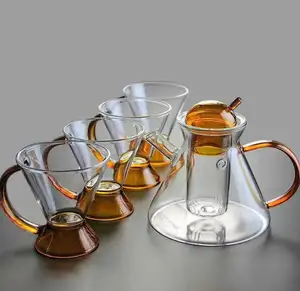 欧洲市场热销茶壶套装琥珀色耐高温玻璃咖啡茶壶