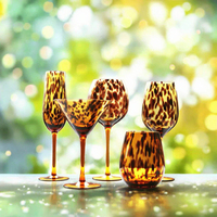 Ensemble de verrerie moderne pour mariage en verre brun, vaisselle Joy, verres à boire côtelés à pois léopard, tasse en verre faite à la main