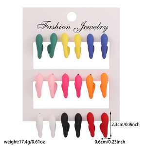 Boucles d'oreilles créoles en acrylique, bijoux fantaisie, lot de 9 paires, forme géométrique, pour femmes, style léger et luxueux - Product Image 4