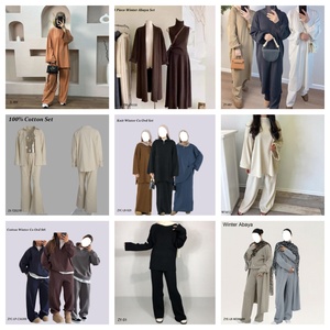 Setelan Abaya 2 Potong Bahan Corduroy Pakaian Islami Wanita Abaya Musim Dingin yang Sopan Tunik Ukuran Besar dengan Celana Senada - Product Image 6