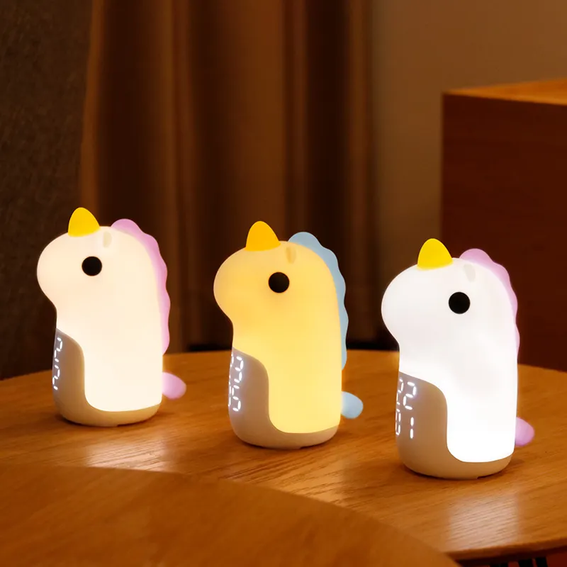 Hayvan şekilli Unicorn saat silikon Led gece lambası oyuncaklar çocuk odası için Led sevimli dijital alarmlı saat saat