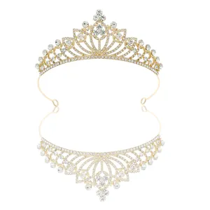 Thời trang pha lê diadem Mariage Jewel trang trí vương miện 14cm đám cưới Vương Miện Cô Dâu vương miện kim loại bán buôn vương miện embellishments