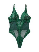 Combinaison en satin à fleurs vert émeraude pour femmes grandes tailles, dentelle fine semi-transparente, décolleté en V profond, bretelles réglables, respirante, romantique