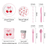 Décorations d'anniversaire cerise, assiettes et serviettes roses à nœud, fournitures de fête pour vaisselle de table sur le thème des fruits cerises