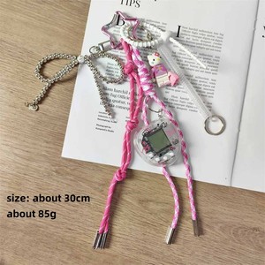 2024 mới Punk cô gái loạt Phụ nữ túi trang trí mini màu Hồng Mèo lớn rõ ràng trái tim quyến rũ dây màu hồng Keychain Bạc Bead Bow dây móc khóa - Product Image 6