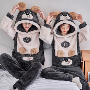 Traje de dibujos animados para hombre de pareja de otoño e invierno, traje de pijama de manga larga con capucha de felpa gruesa para mujer - Product Image 3