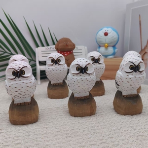 Wood Carving Snowy Owl White Owl Gift Decorative Item Birthday Gifts Purely Hand-carved Wood Products New Style for Indoor Craft